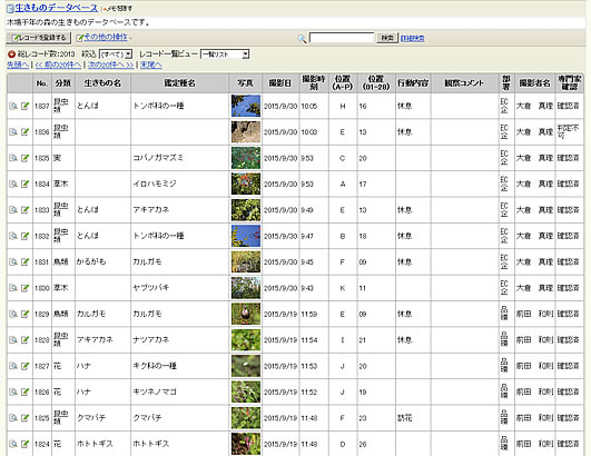 Biological Surveying Registration Information Screen