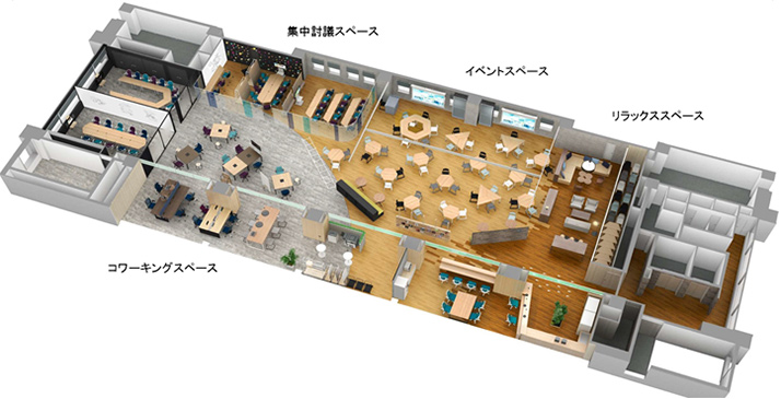 Fujikura Innovation Hub BRIDGEスペース見取り図